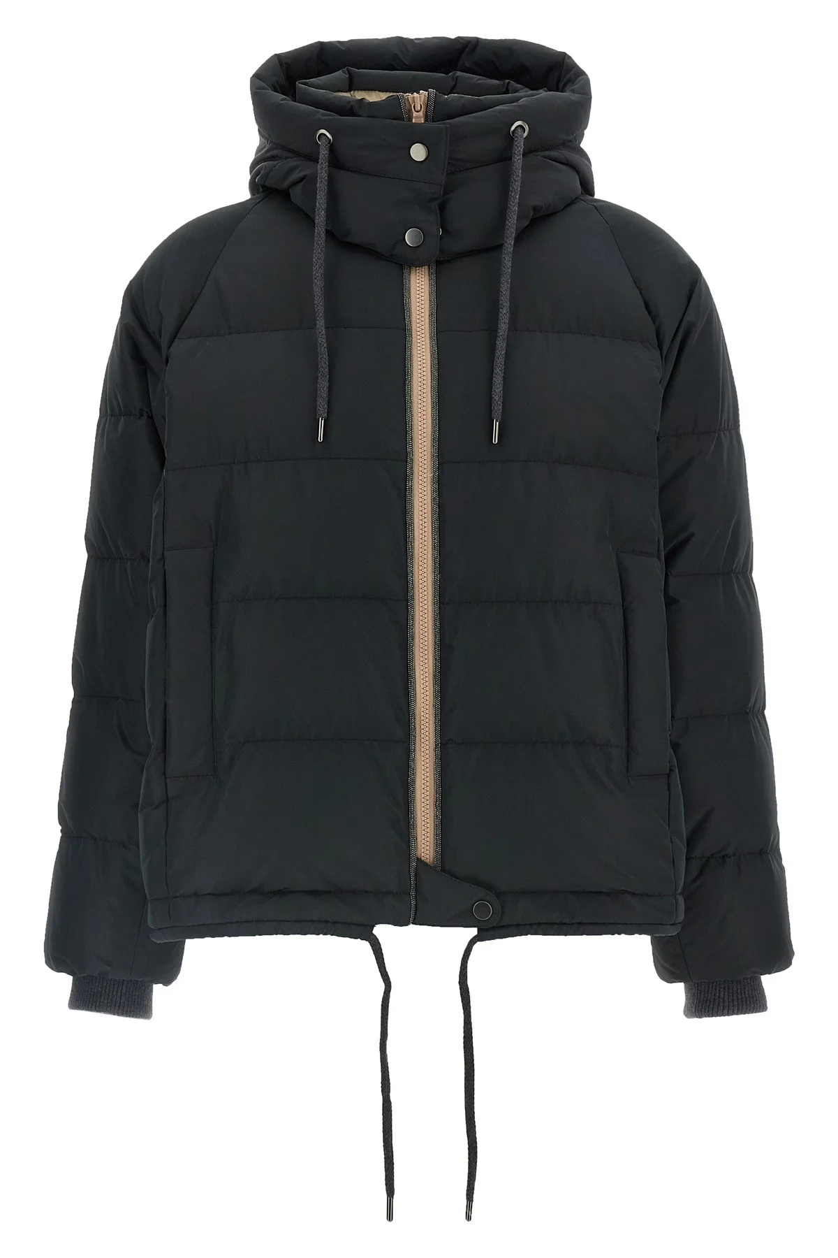 Down Jacket With Knit And Jewel Details - 1