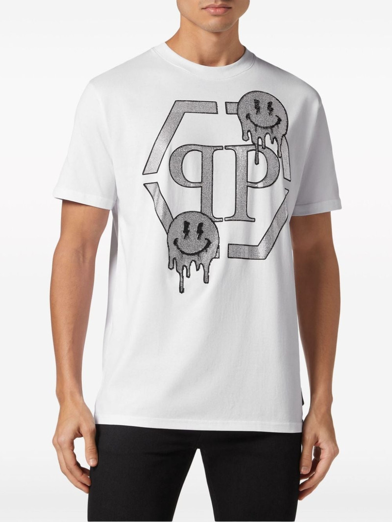 rhinestone-logo cotton T-shirt 3