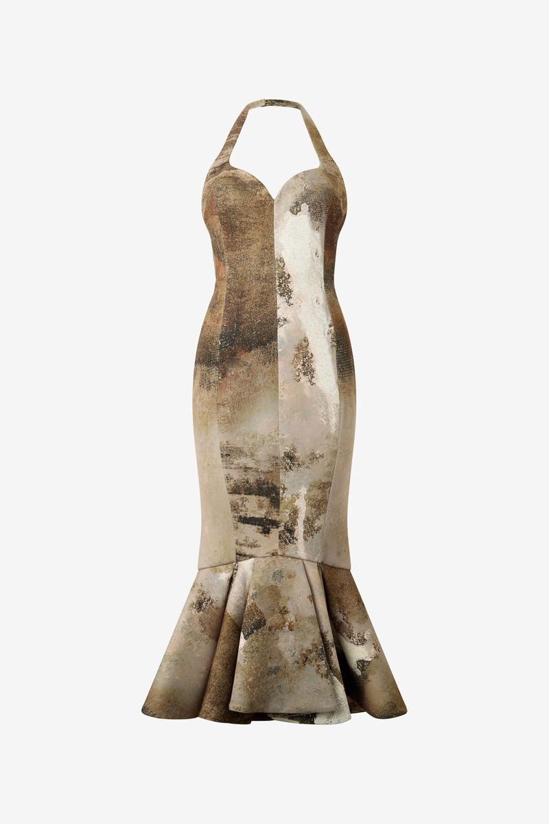Beige Mermaid Dress With Marble Print 1