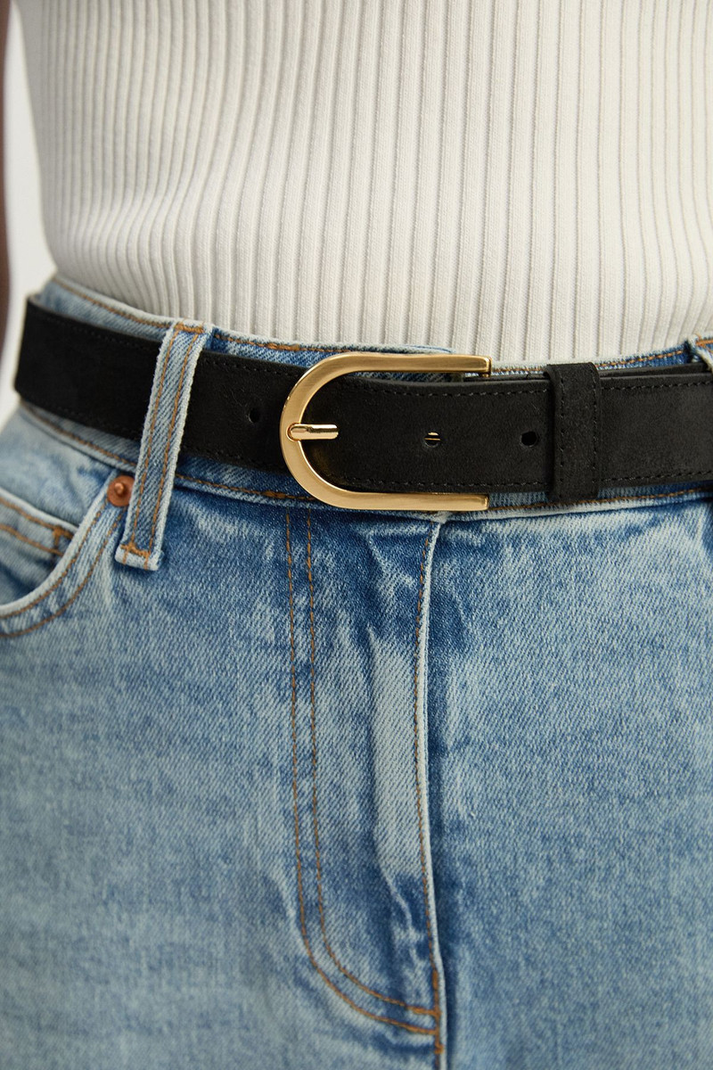 Suede Rounded Buckle Belt 1