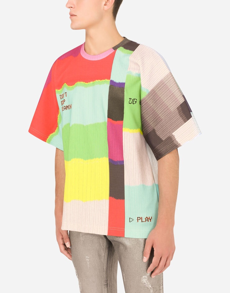 Technical jersey T-shirt with multi-colored glitch print - 4