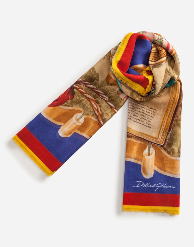 Scarf in modal and cashmere with Silk road print: 140 x 140cm- 55 x 55 inches - 3