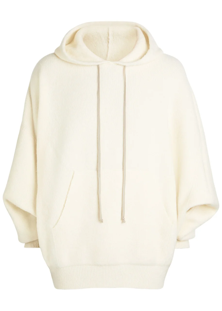 Rick Owens Milk Hooded Wool-blend Jumper - 1