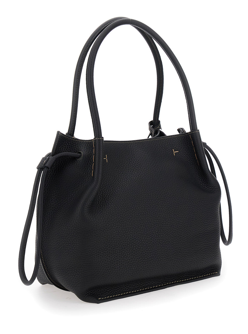 Tod's Women Black Shoulder Bag With Two Top Handles And Drawstring Closure In Grained Leather Woman - 3