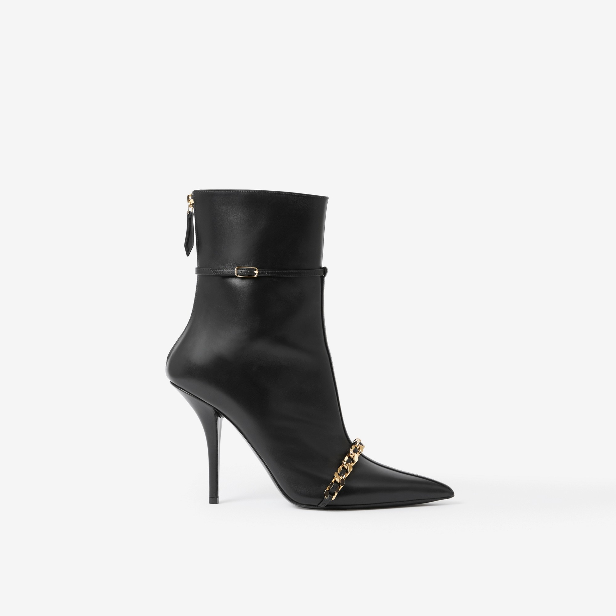 Chain Trim Leather Point-toe Boots - 1