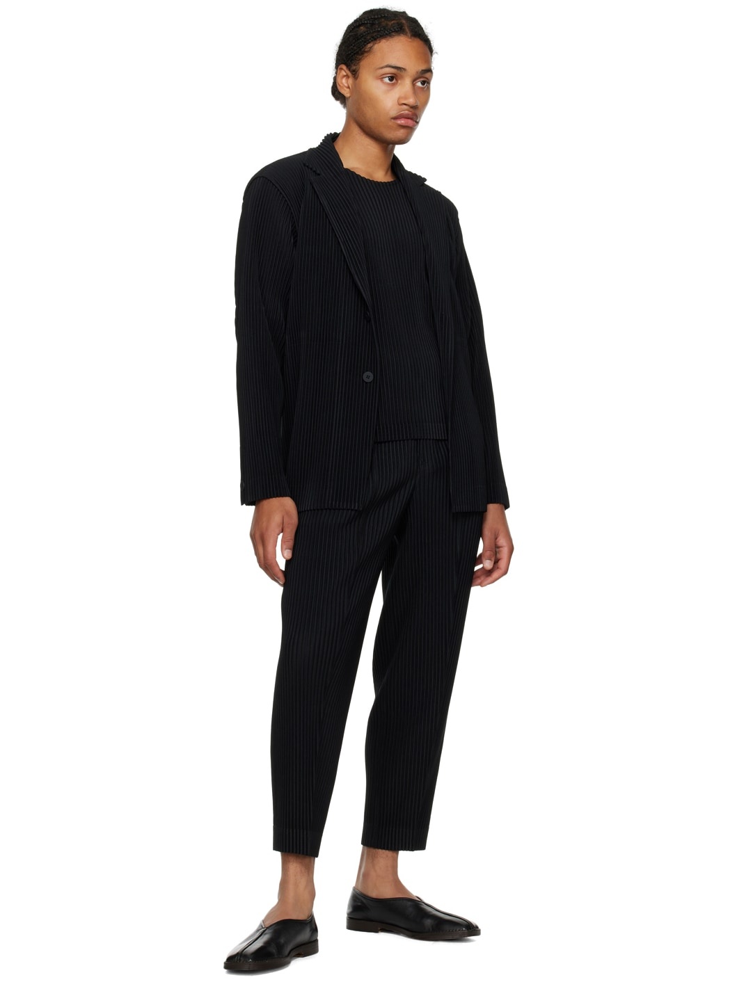 Black Tailored Pleats 2 Blazer - 4