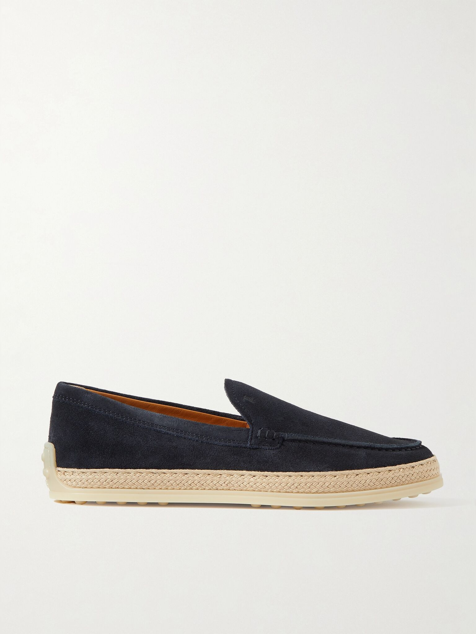 Raffia-trimmed suede loafers Navy - 1