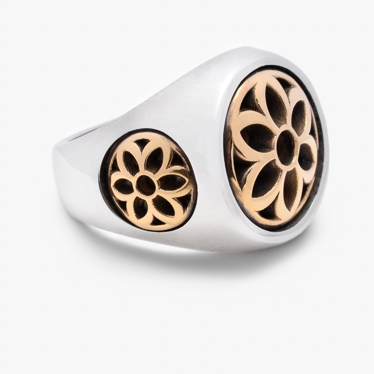 RS-CLB-Y-MED GOOD ART HLYWD Club Ring Two Tone Size Medium - Sterling Silver w/ Gold Rosettes - 5