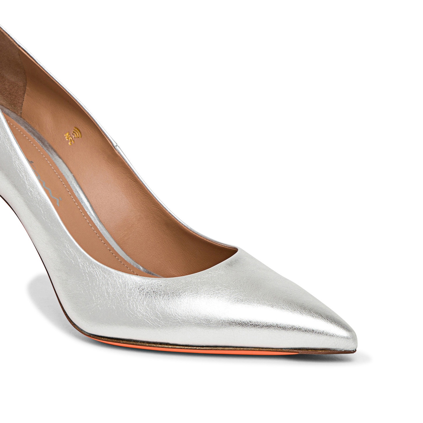 Women's silver laminated leather high-heel pump - 5