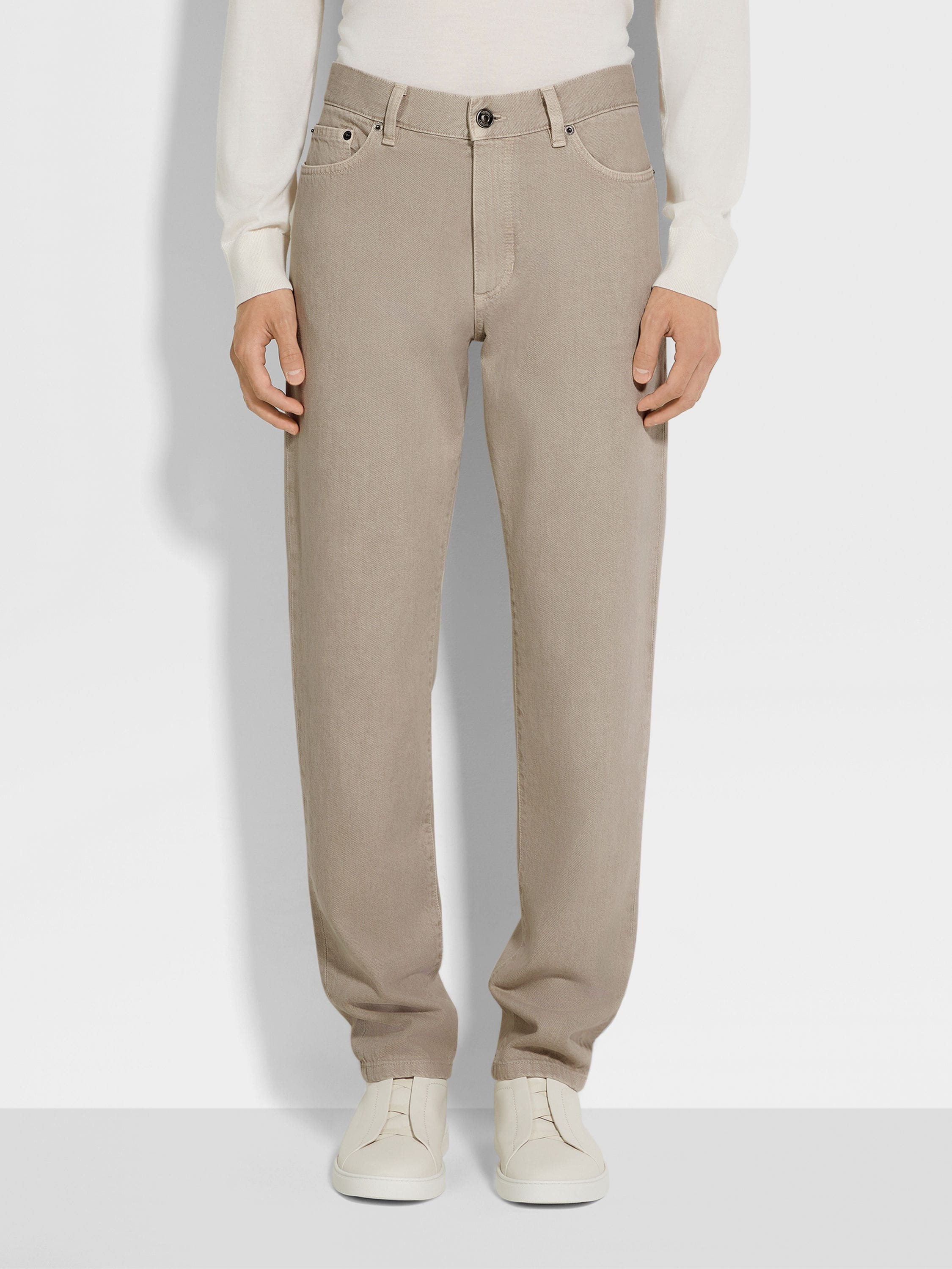 LIGHT TAUPE COTTON ROCCIA JEANS - 4