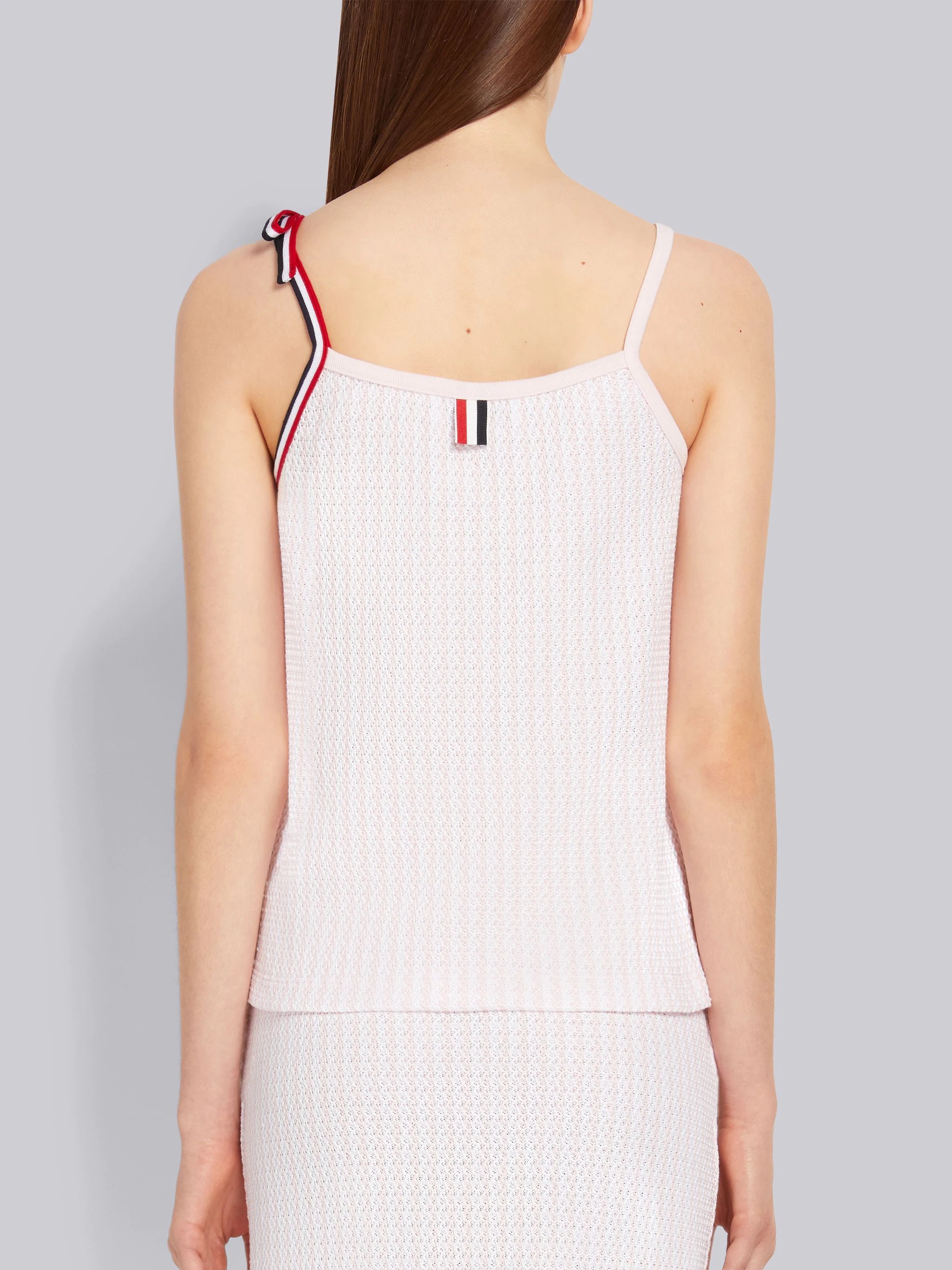 Light Pink University Stripe Cotton Tweed Engineered Stripe Tie Strap Camisole - 3