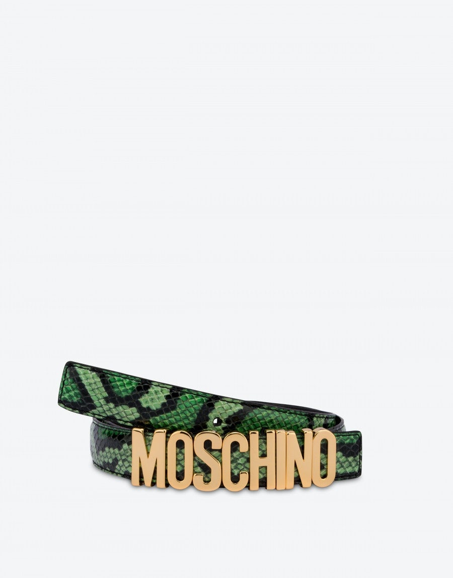 LOGO LETTERING PYTHON-PRINT CALFSKIN BELT - 3