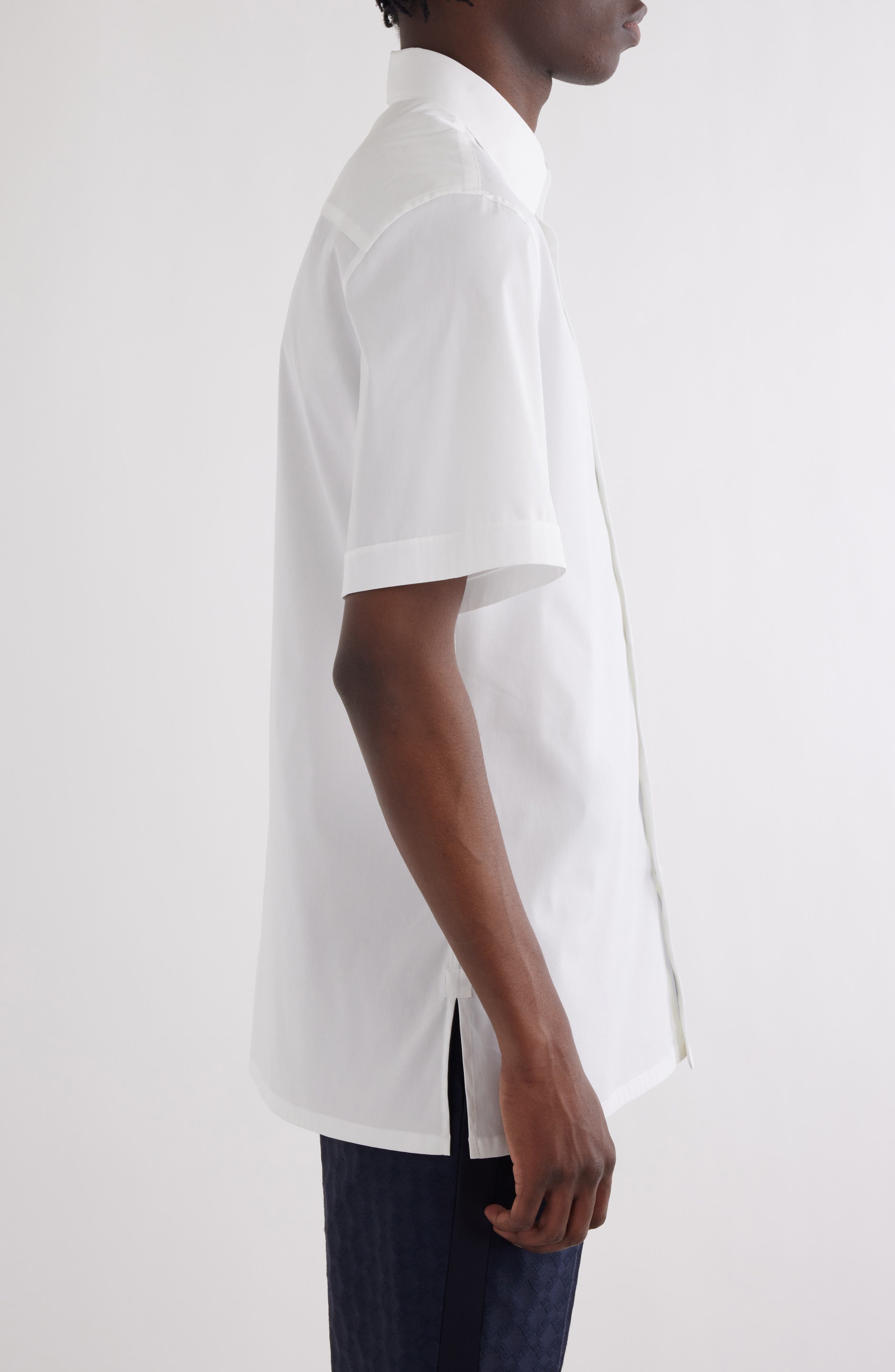 Givenchy Military Short Sleeve Cotton Blend Button-Up Shirt in White at Nordstrom - 4