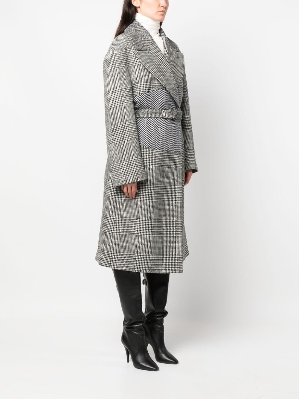 houndstooth-pattern belted coat - 3