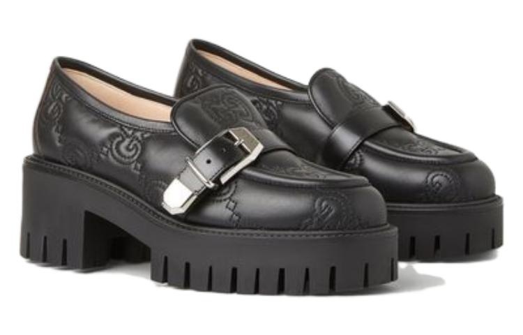 (WMNS) Gucci GG Matelass Slip-On Loafers with Block heel 'Black' 718388-AAA4F-1058 - 3