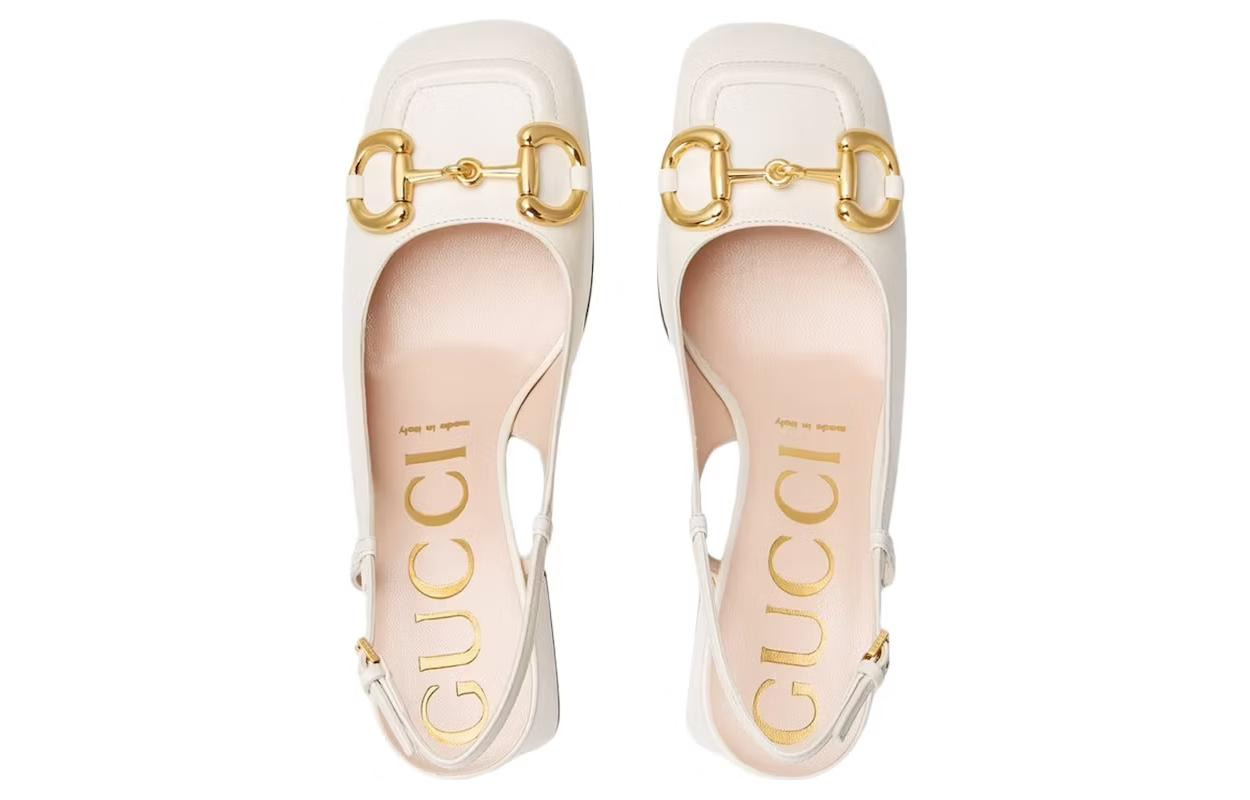 (WMNS) Gucci Chunky mid-heel slingback with Horsebit 'White' 643892-C9D00-9022 - 3