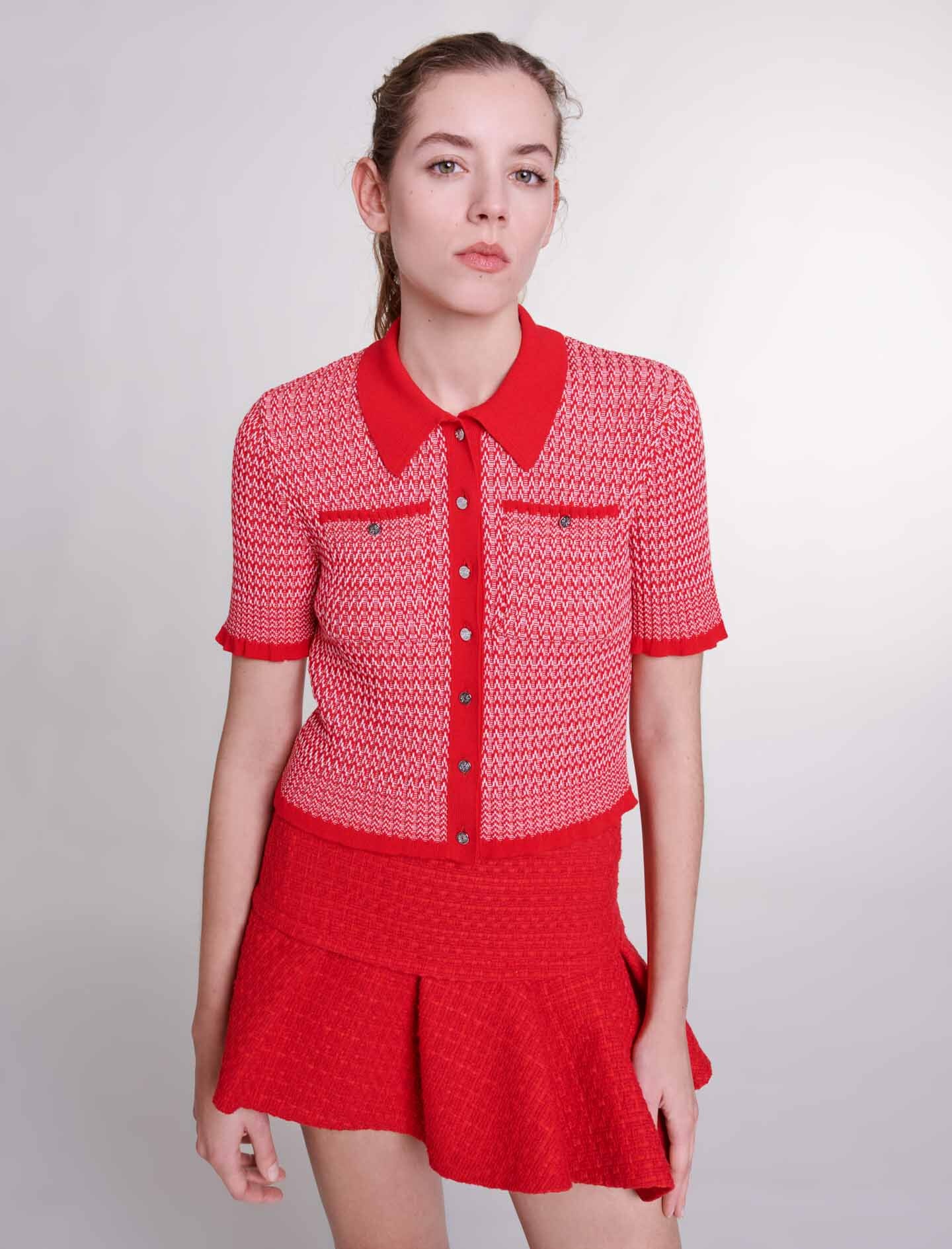 Cropped herringbone polo shirt - 8