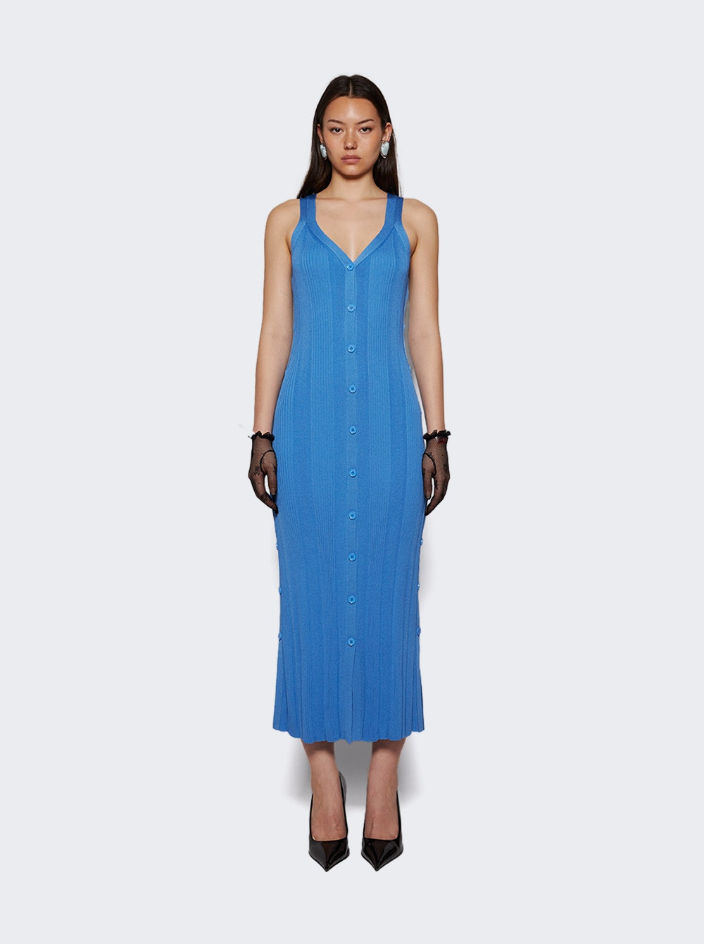 Ellis Dress In Column Rib Blue - 2