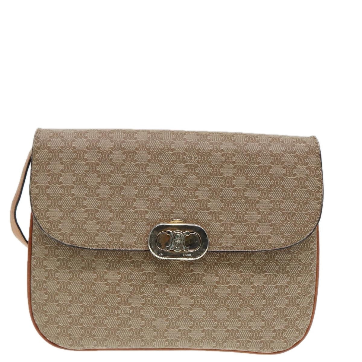 CELINE Macadam Canvas Shoulder Bag Beige Gold - 13
