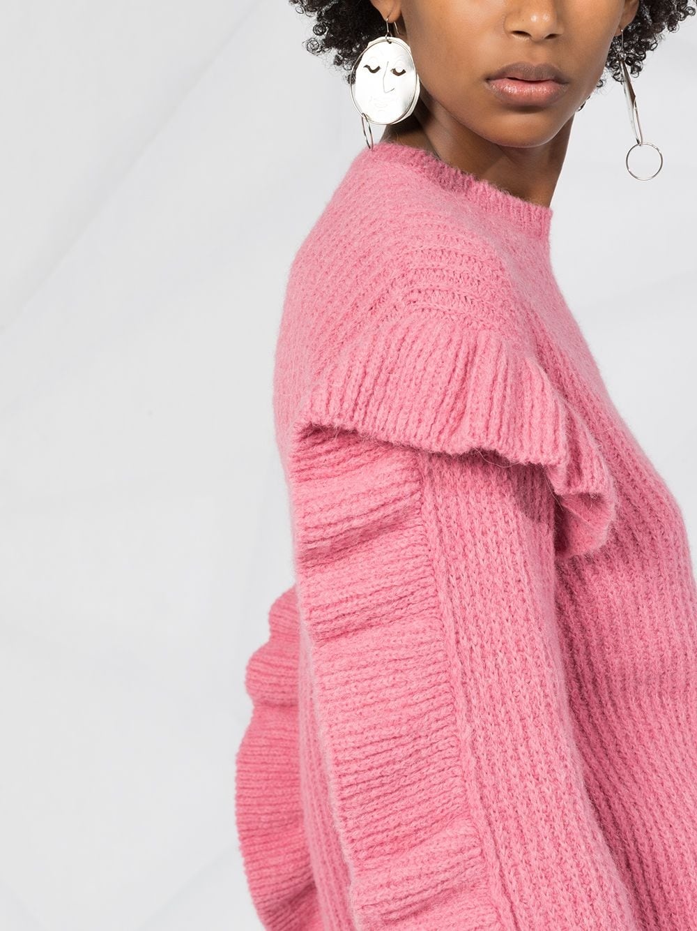 ruffled sleeves crew neck jumper - 5