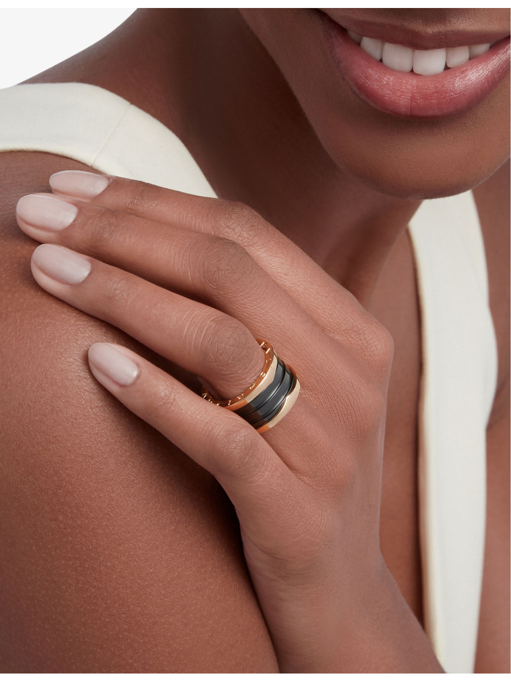 B.zero1 four-band 18ct rose-gold and ceramic ring - 2