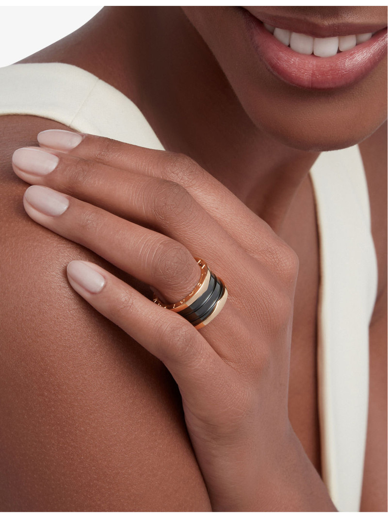 BVLGARI B.zero1 four-band 18ct rose-gold and ceramic ring outlook