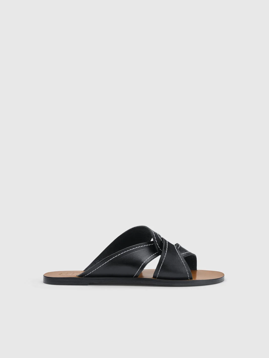 Allai Black/Contrast Stitch Leather Flat sandals - 1