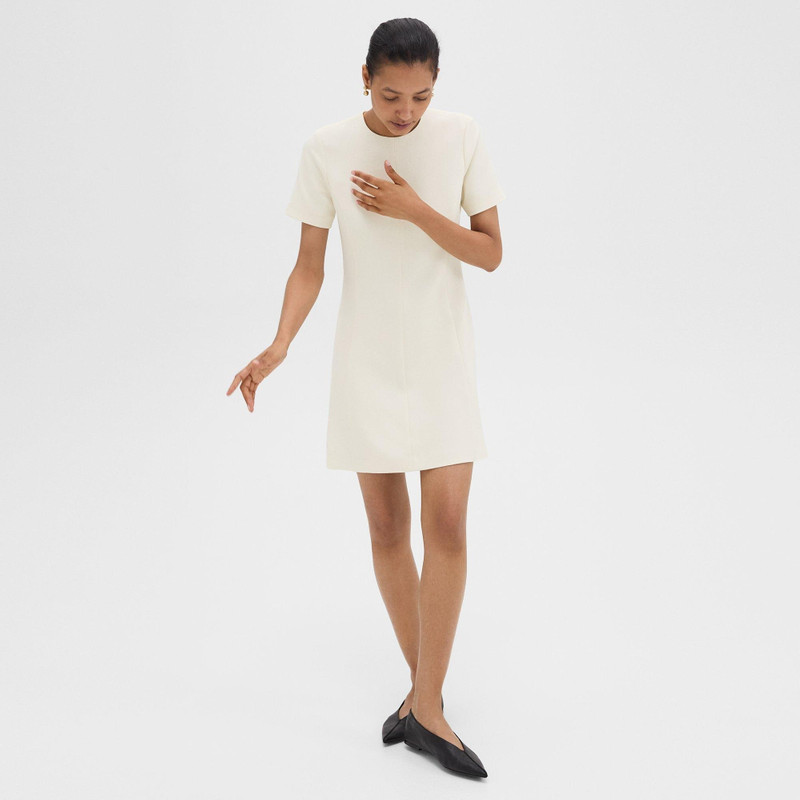 Flared Short-Sleeve Dress in Admiral Crepe 2
