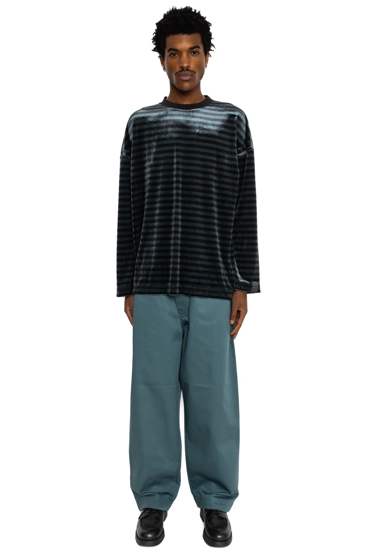 Crewneck Long Sleeve Velvet - Black Stripe - 2