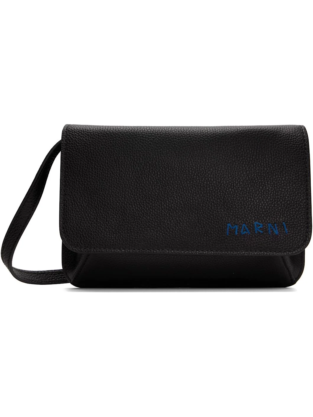 Black Leather 'Marni Mending Embroidery' Pouch - 1