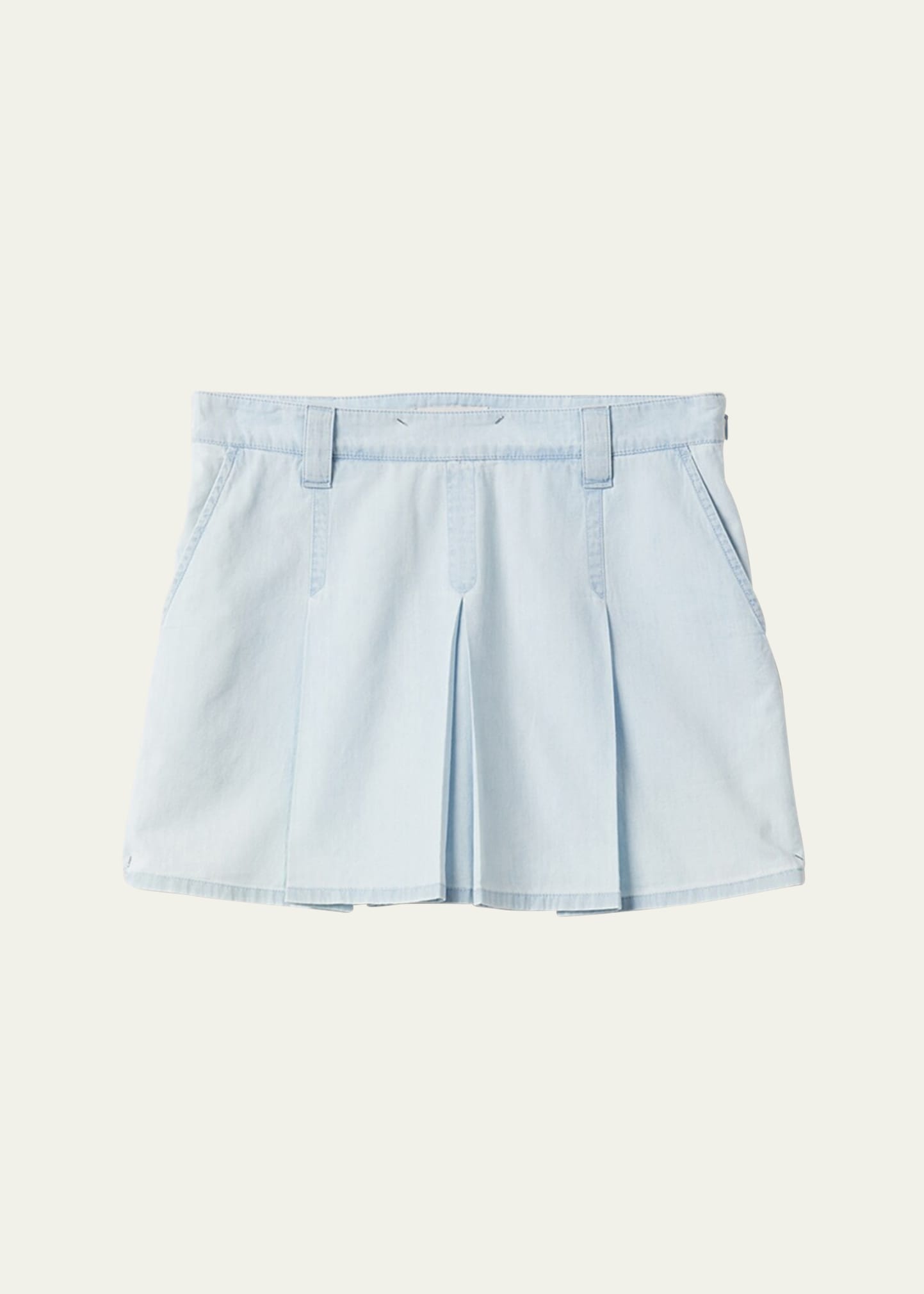 Large Pleated Short Chambray Skirt - 1