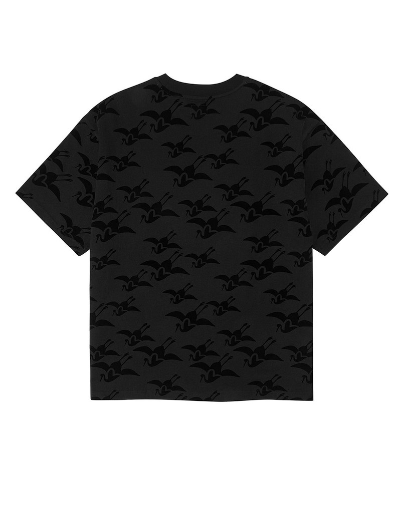 EVISU Allover Seagull Crane Flocking Print Relax Fit T-shirt outlook
