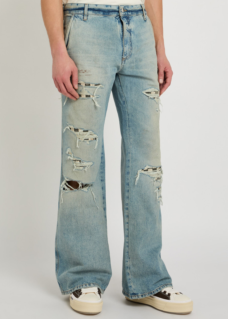 AMIRI Amiri Checkered Repair Distressed Bootcut Jeans outlook