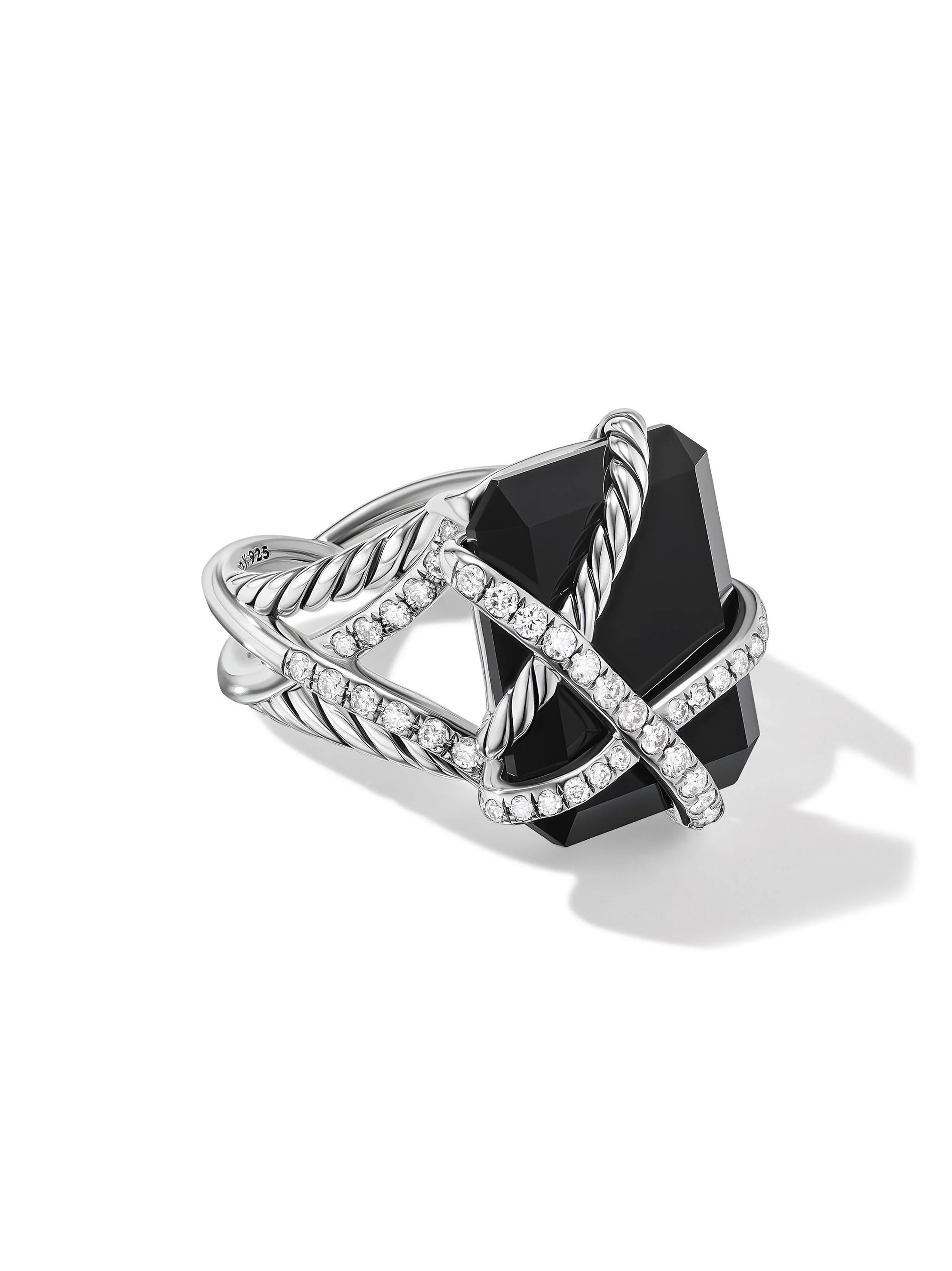 Women's Crystal Cable Wrap Ring in Sterling Silver - Black Onyx - 1