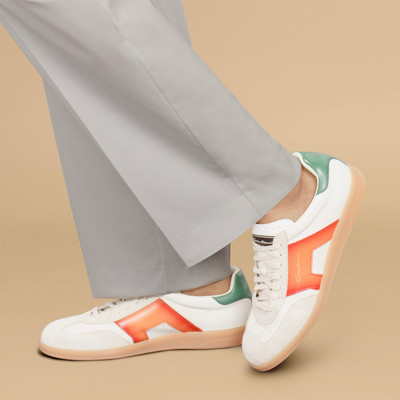 Santoni Men's white, green and orange leather and suede DBS Oly sneaker outlook