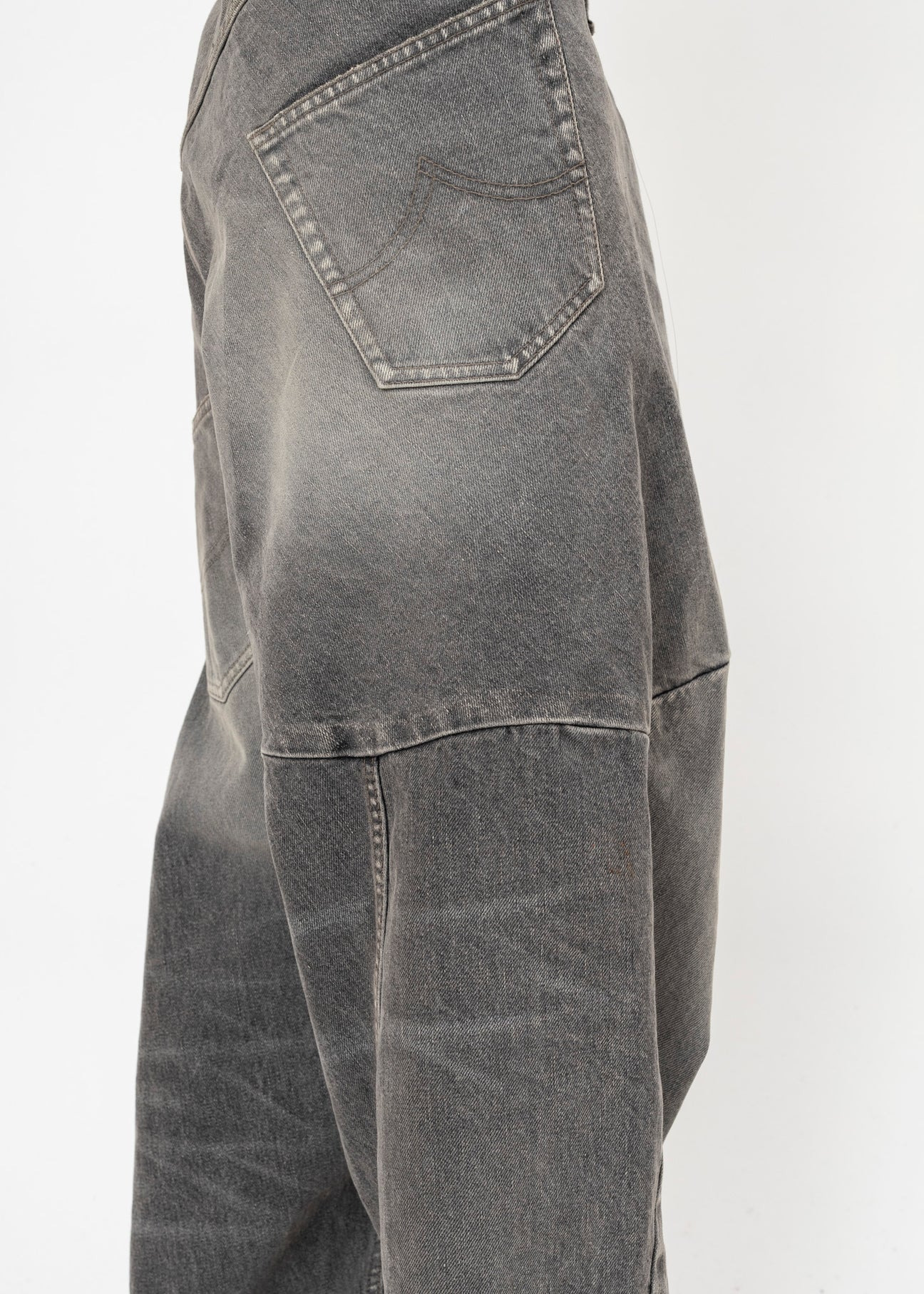 GREY DOUBLET DISTORTED CUTTING DENIM PANTS - 4