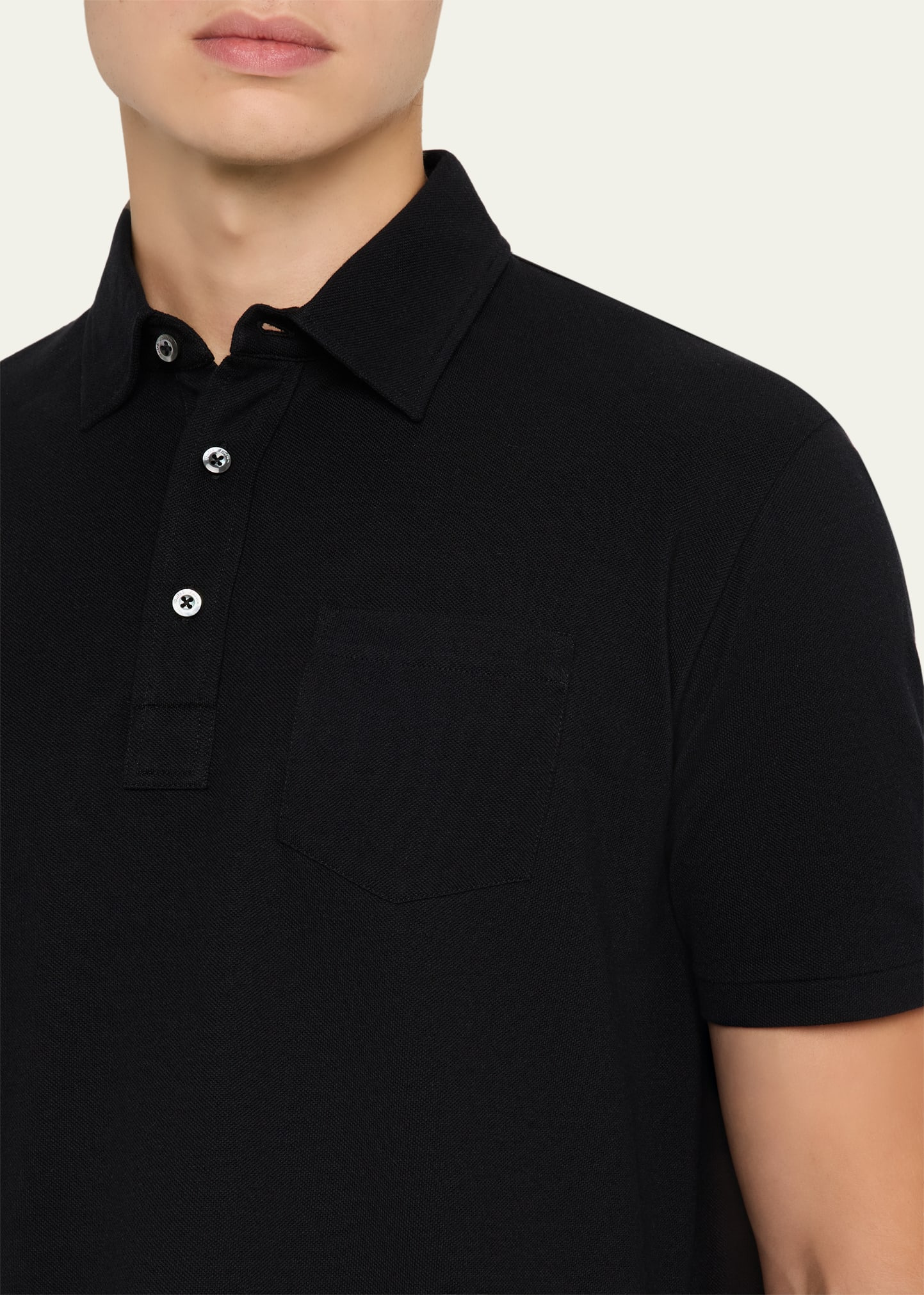 Men's Cotton and Cashmere Pique Pocket Polo Shirt - 5
