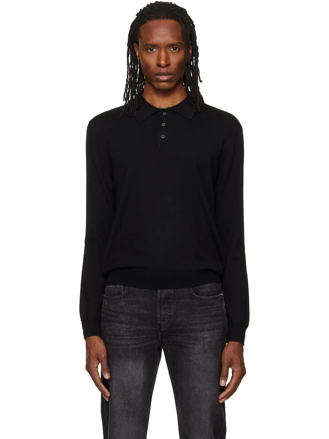 Black Wool Polo - 1