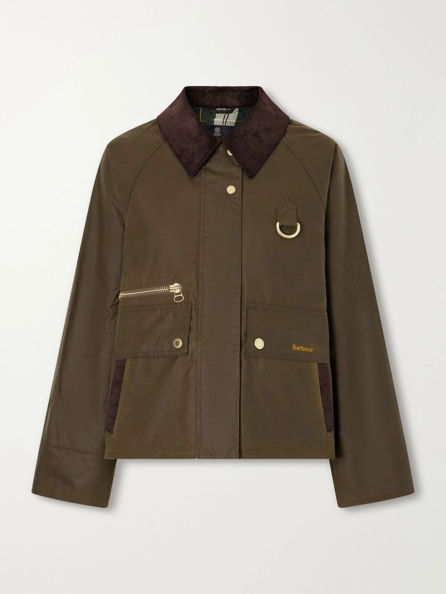 Cottingham corduroy-trimmed waxed cotton-canvas jacket Army green - 1