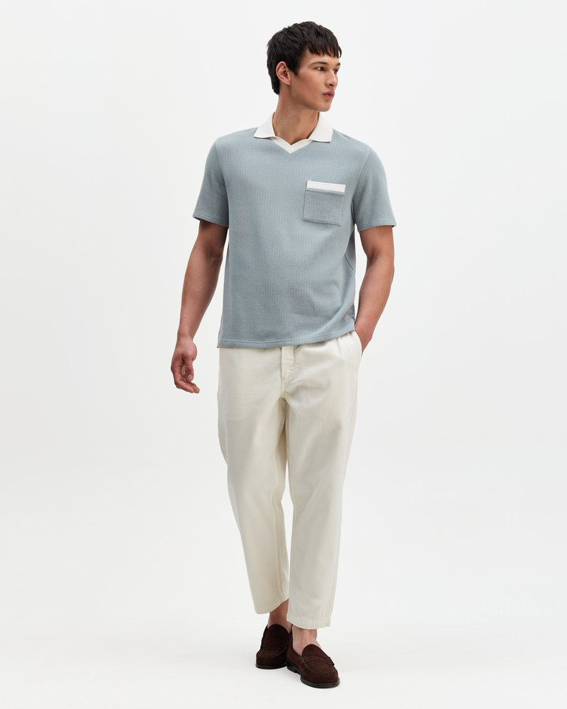 Pendal - Blue And Ecru Ribbed Organic Cotton Polo Shirt 4