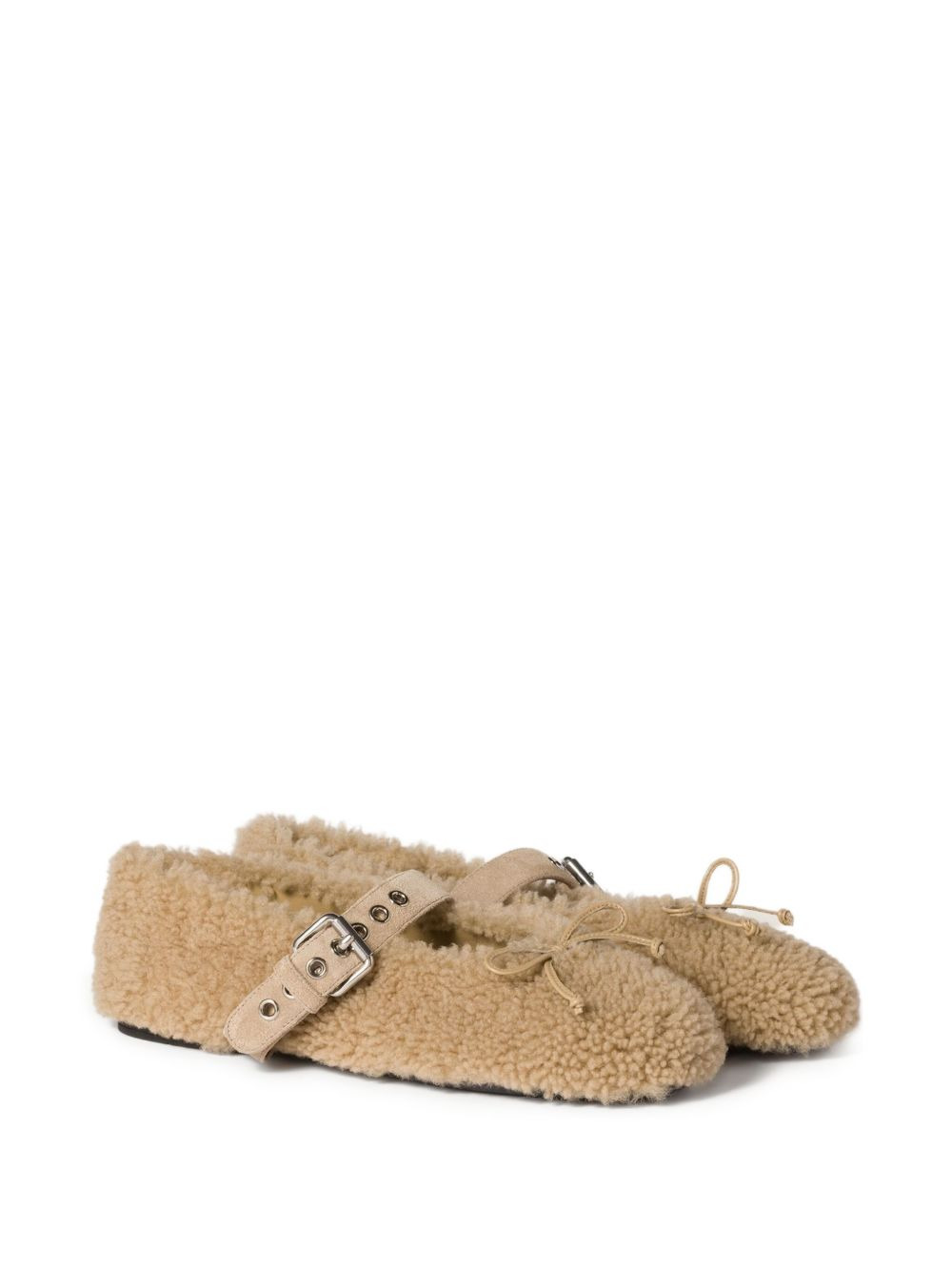 buckle-strap shearling ballerinas - 2