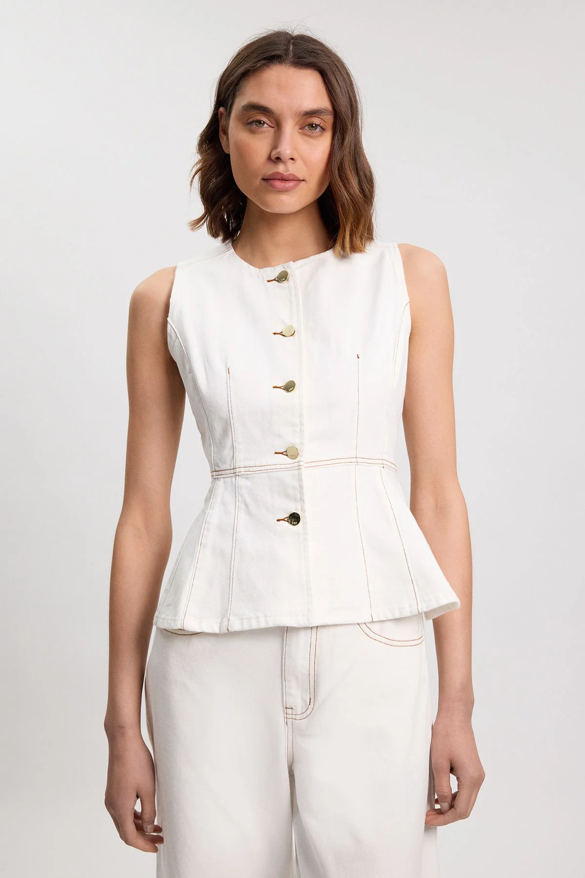 Denim Peplum Sleeveless Top - 1