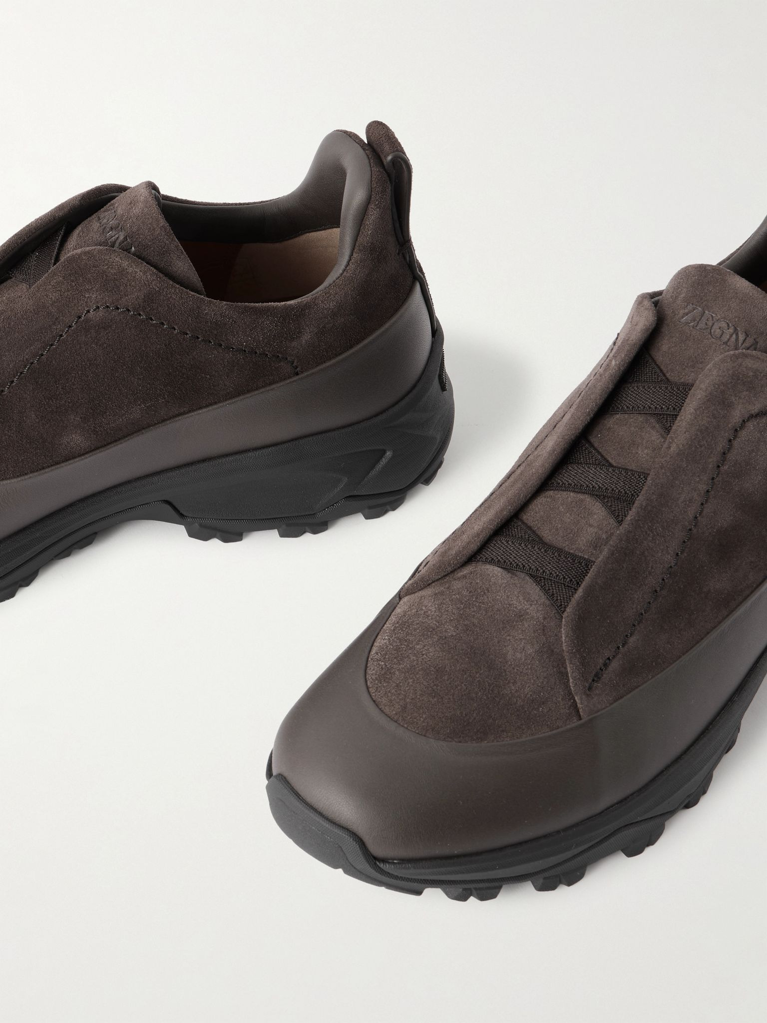 Triple Stitch™ Monte Rubber-Trimmed Suede Slip-On Sneakers Dark brown - 5