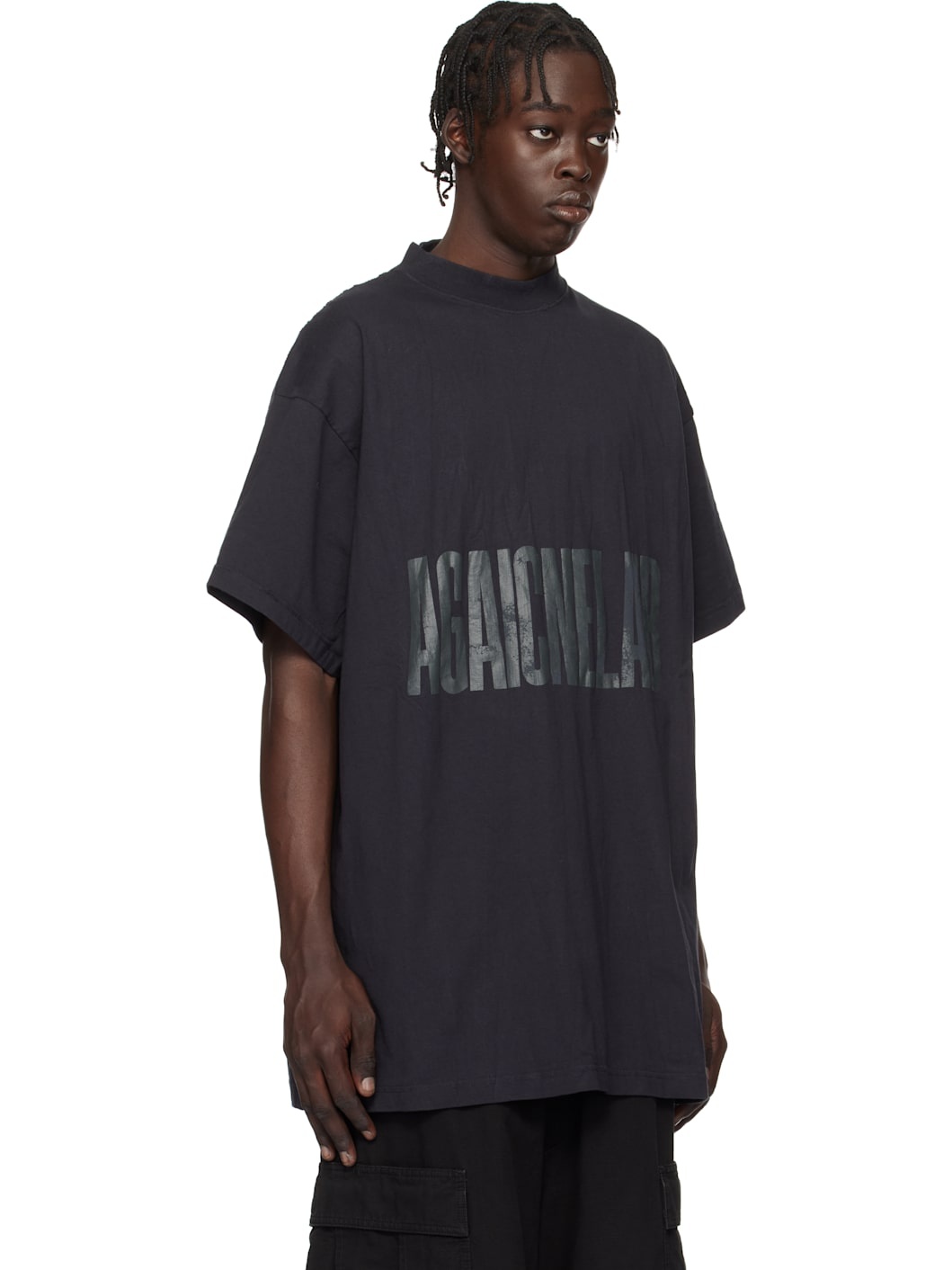 BALENCIAGA Black 'Agaicnelab' Oversized T-shirt | REVERSIBLE
