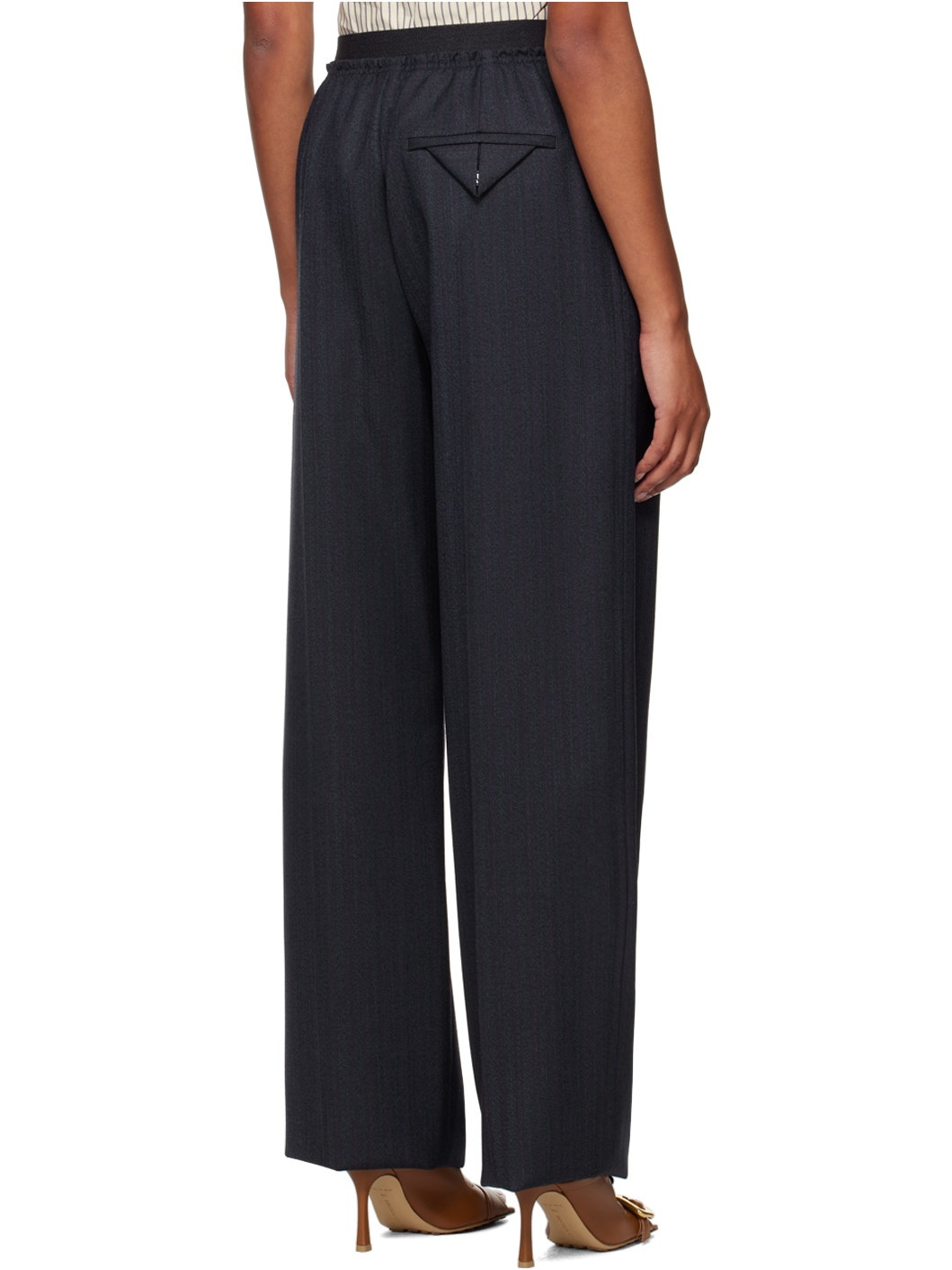 Navy Gathered Trousers - 3