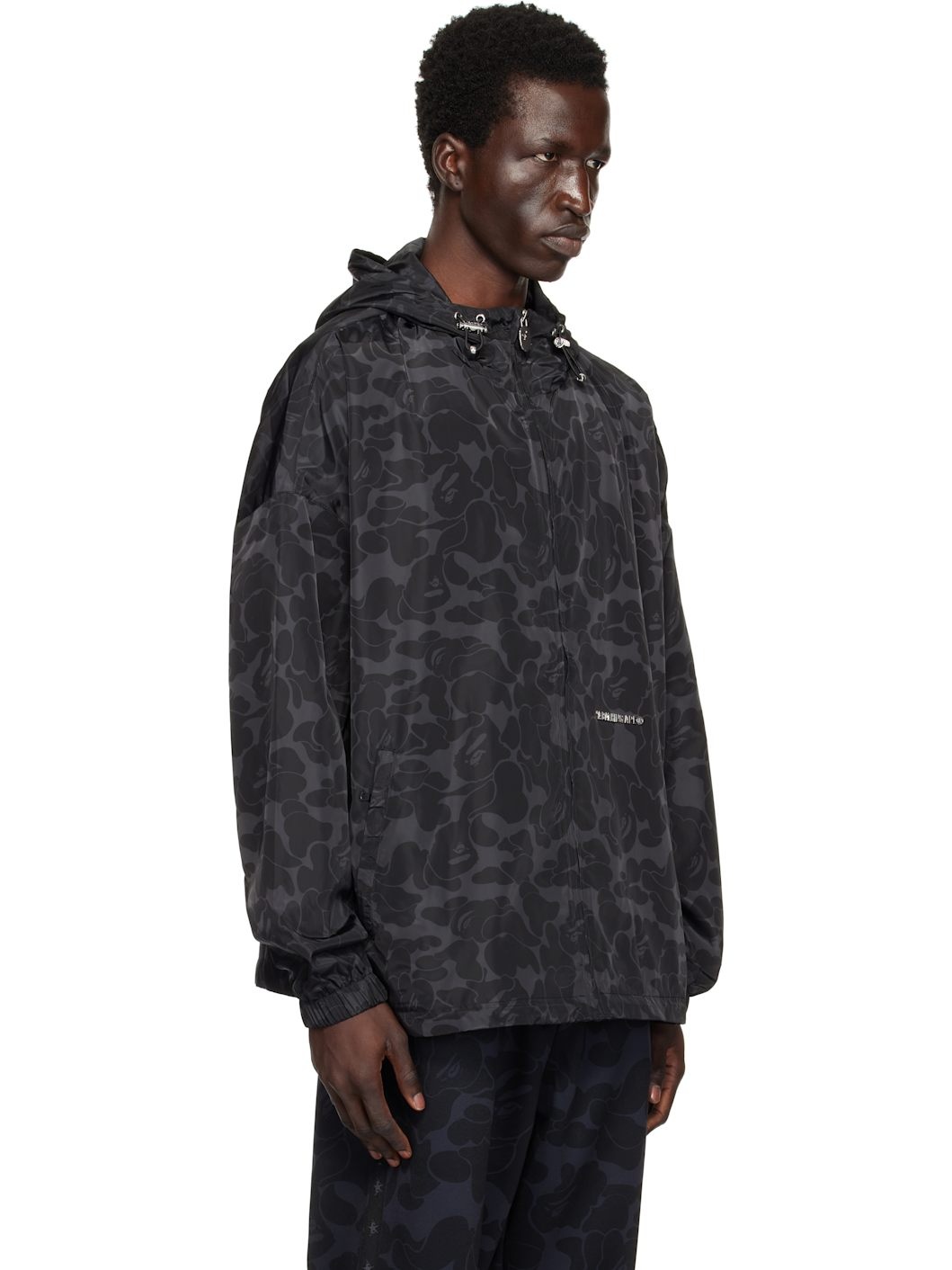 Black Solid Color Hooded Jacket - 2