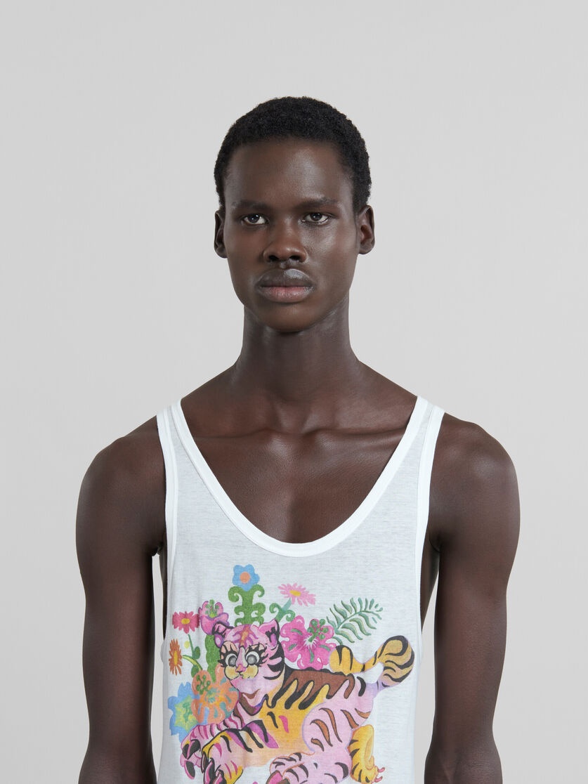 WHITE ORGANIC JERSEY TANK TOP WITH PRINT - 4