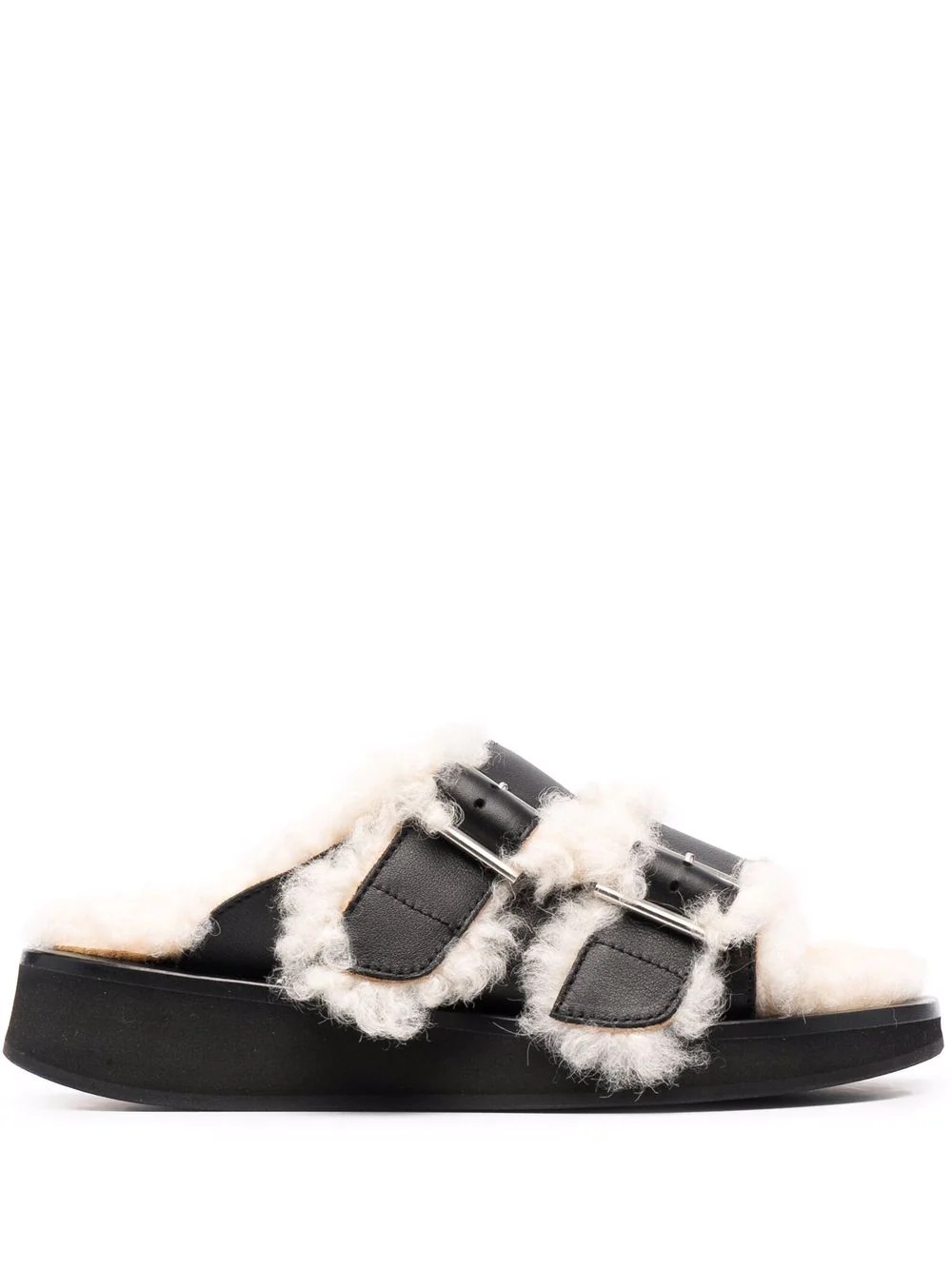 shearling-detail flat sandals - 1