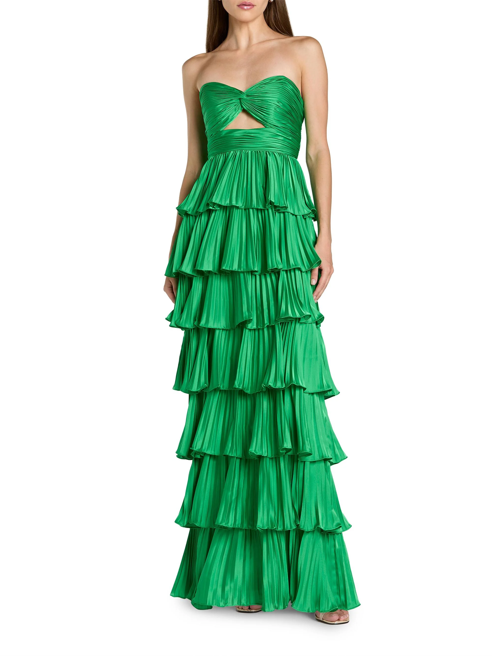 Women's Ieena Pleated Charmeuse Strapless Tiered Ruffle Gown - Spring Green - 1