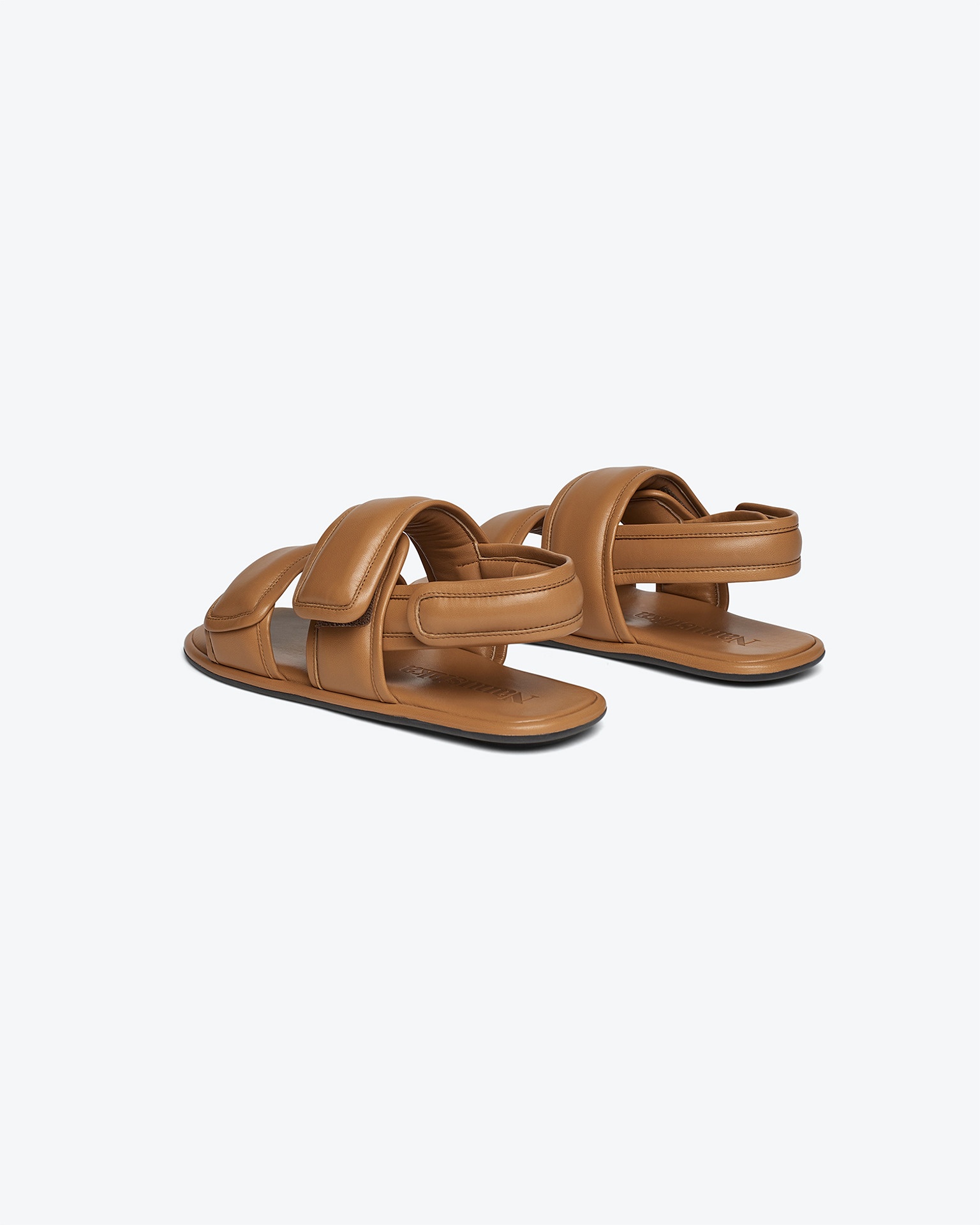 TARRUS - Rounded toe padded flat sandals with velcro straps - Nut brown - 3